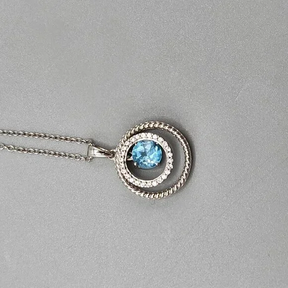 JWBR Sterling Silver 925 Pendant Necklace Floating Halo Blue Stone Accent 18" - Picture 2 of 10